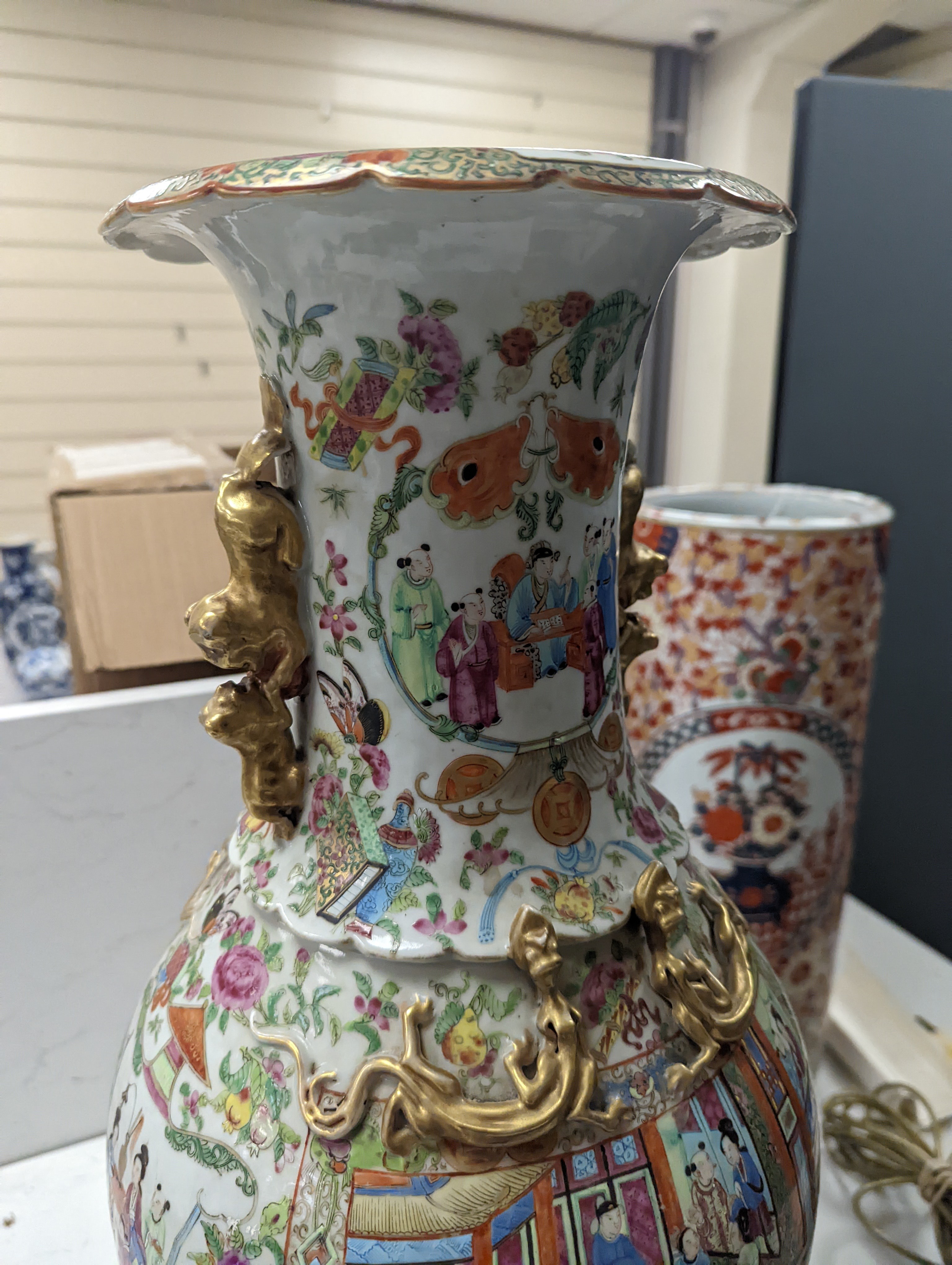 A large Chinese Canton decorated famille rose vase, 19th century, 59cm